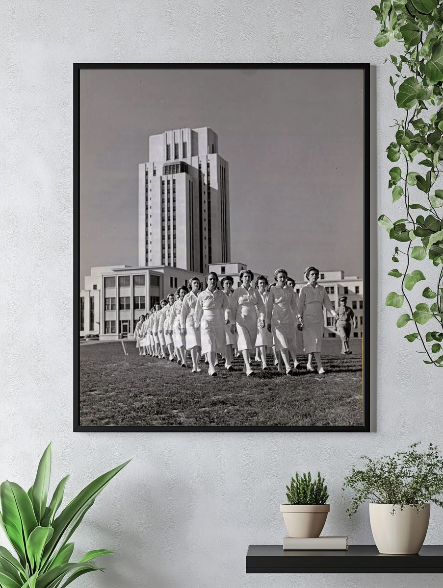 Nurses Marching Black-White Poster. — room view 4