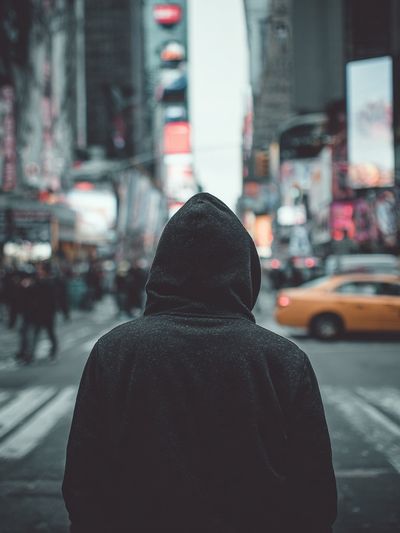 Mysterious Figure in Times Square — Urban Photography Print. poster