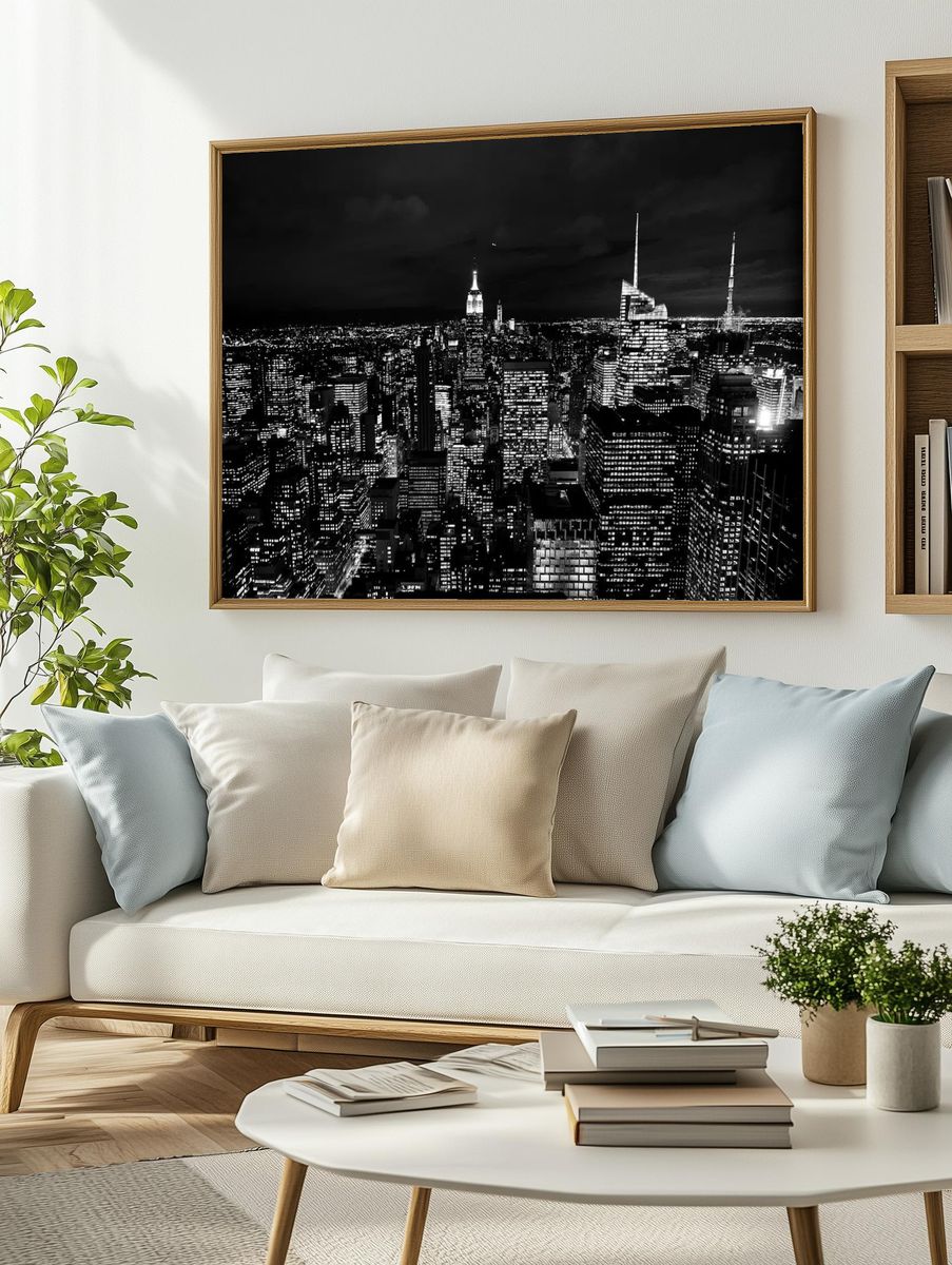 New York Skyline Black-White Poster. — room view 2