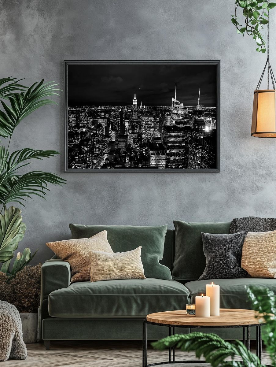 New York Skyline Black-White Poster. — room view 4