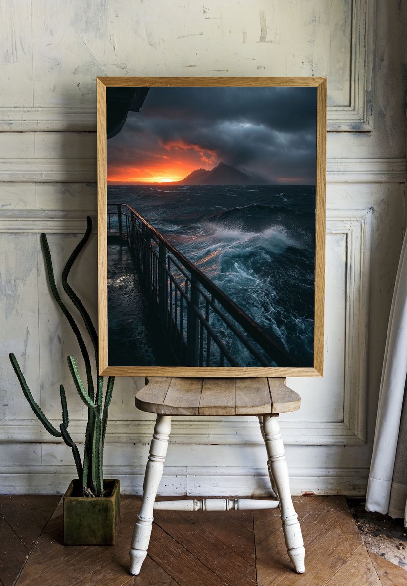 Stormy Ocean Sunset Photography Poster. — room view 1