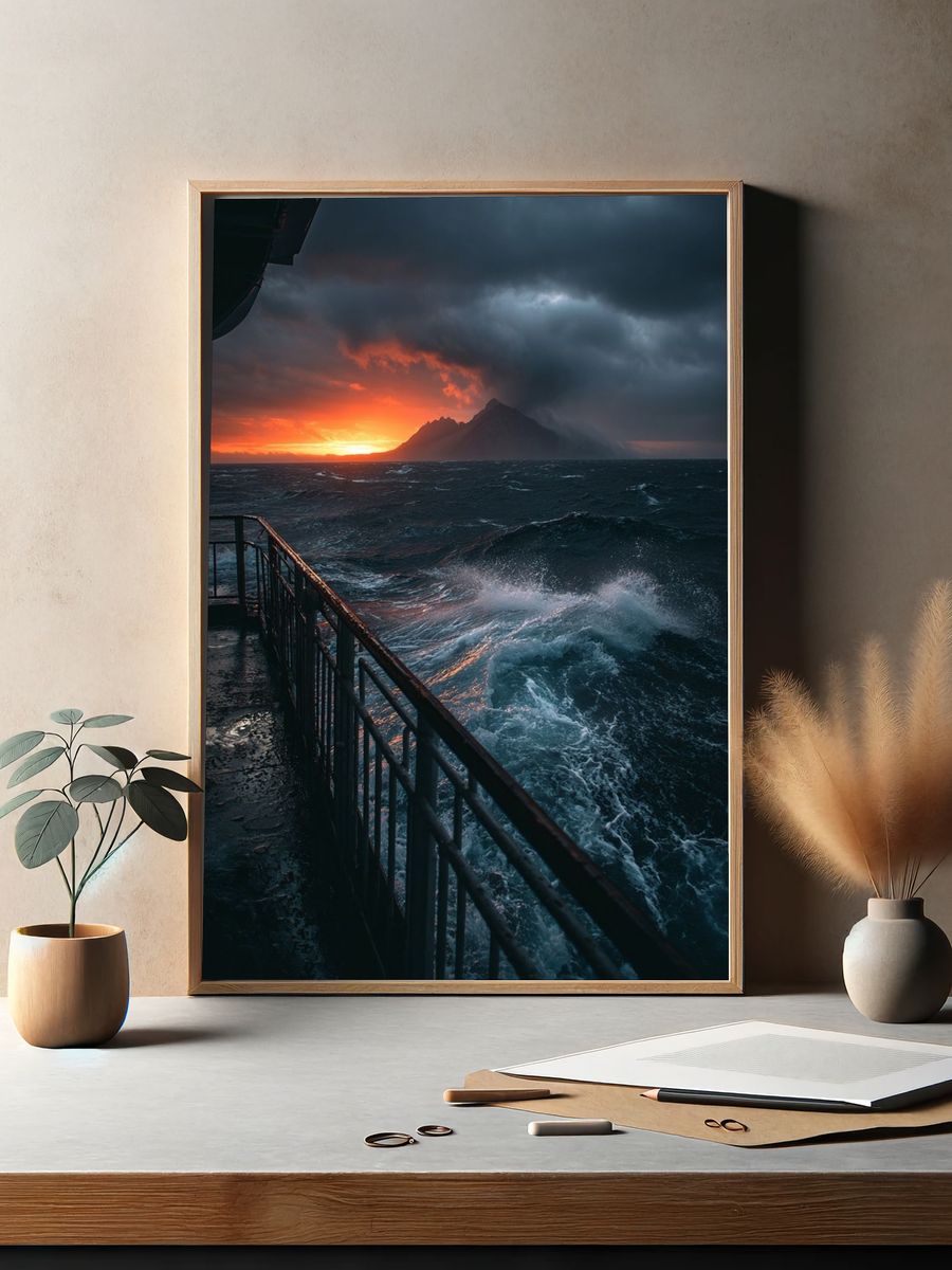 Stormy Ocean Sunset Photography Poster. — room view 2