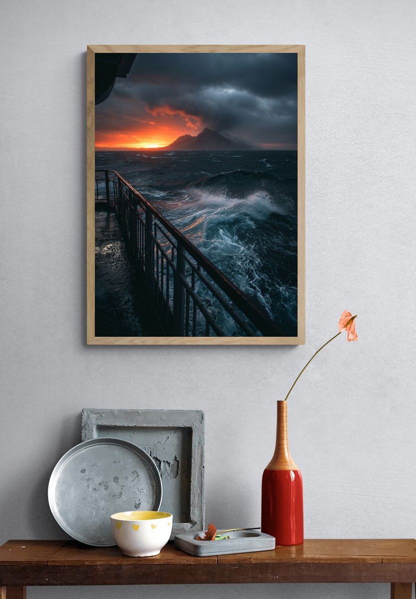 Stormy Ocean Sunset Photography Poster. — room view 3