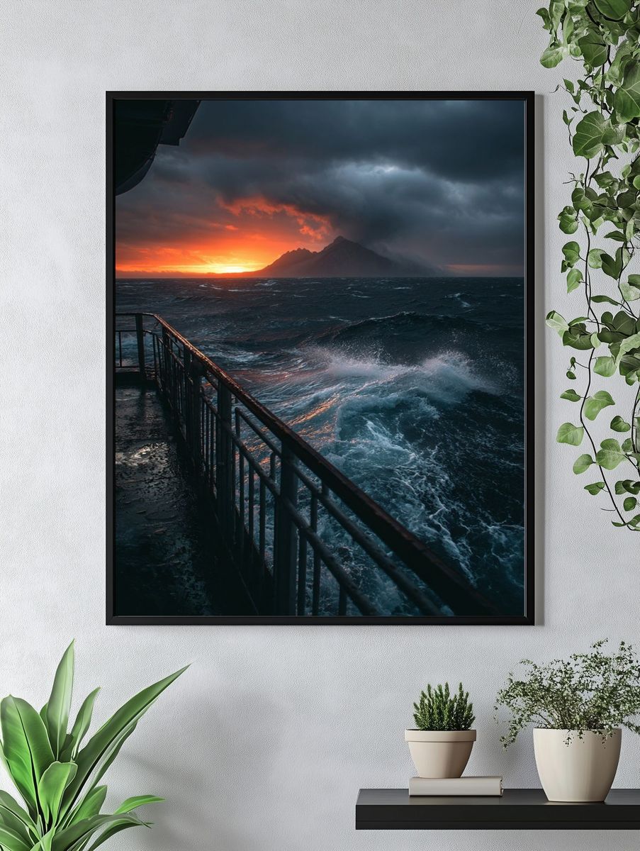 Stormy Ocean Sunset Photography Poster. — room view 4