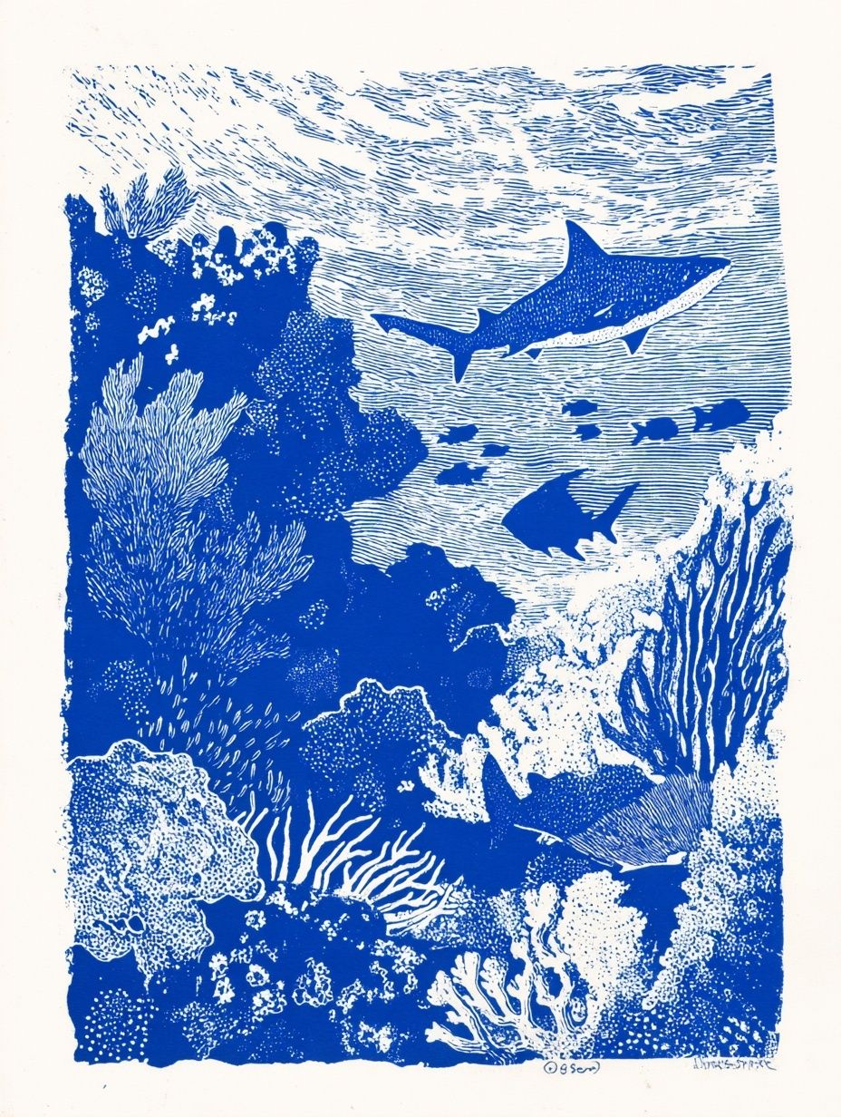 Underwater Sharks — Illustration Print. poster detail