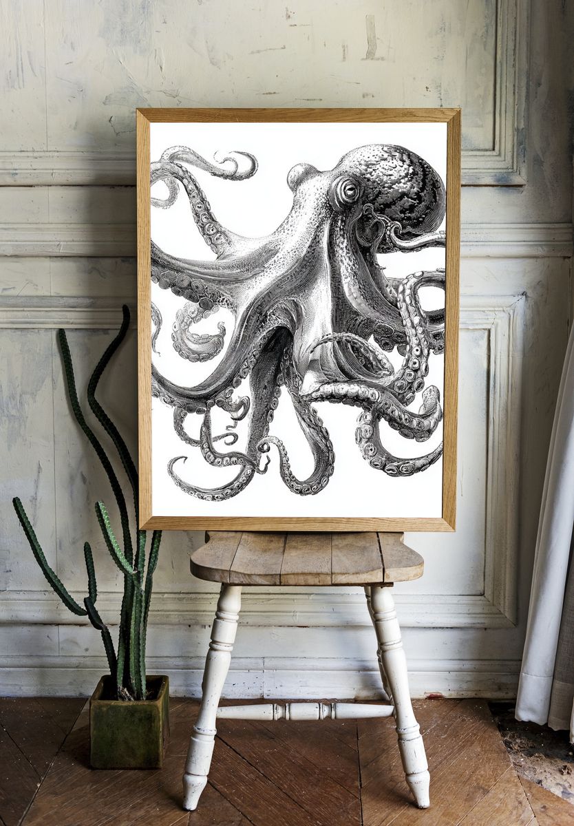 Octopus Ink Illustration Poster. — room view 1