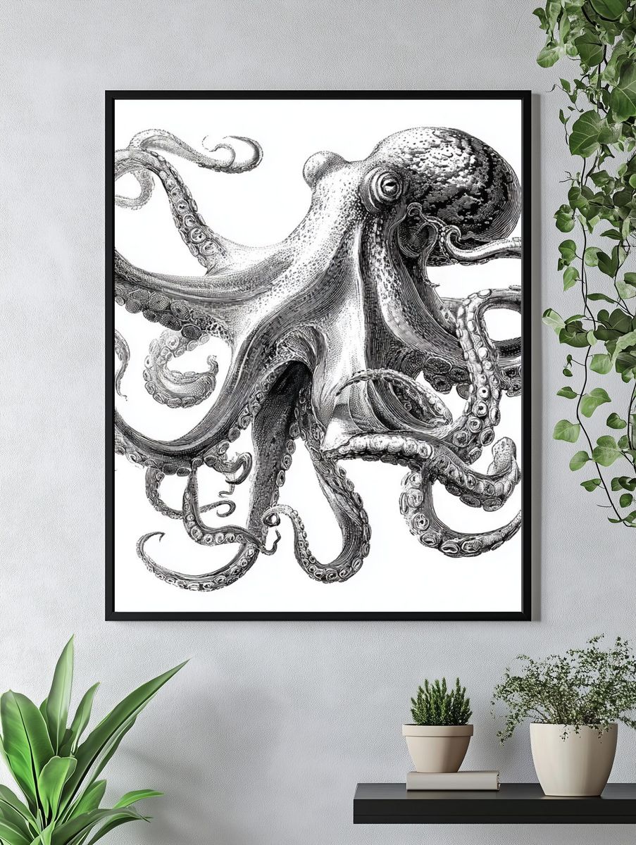 Octopus Ink Illustration Poster. — room view 4
