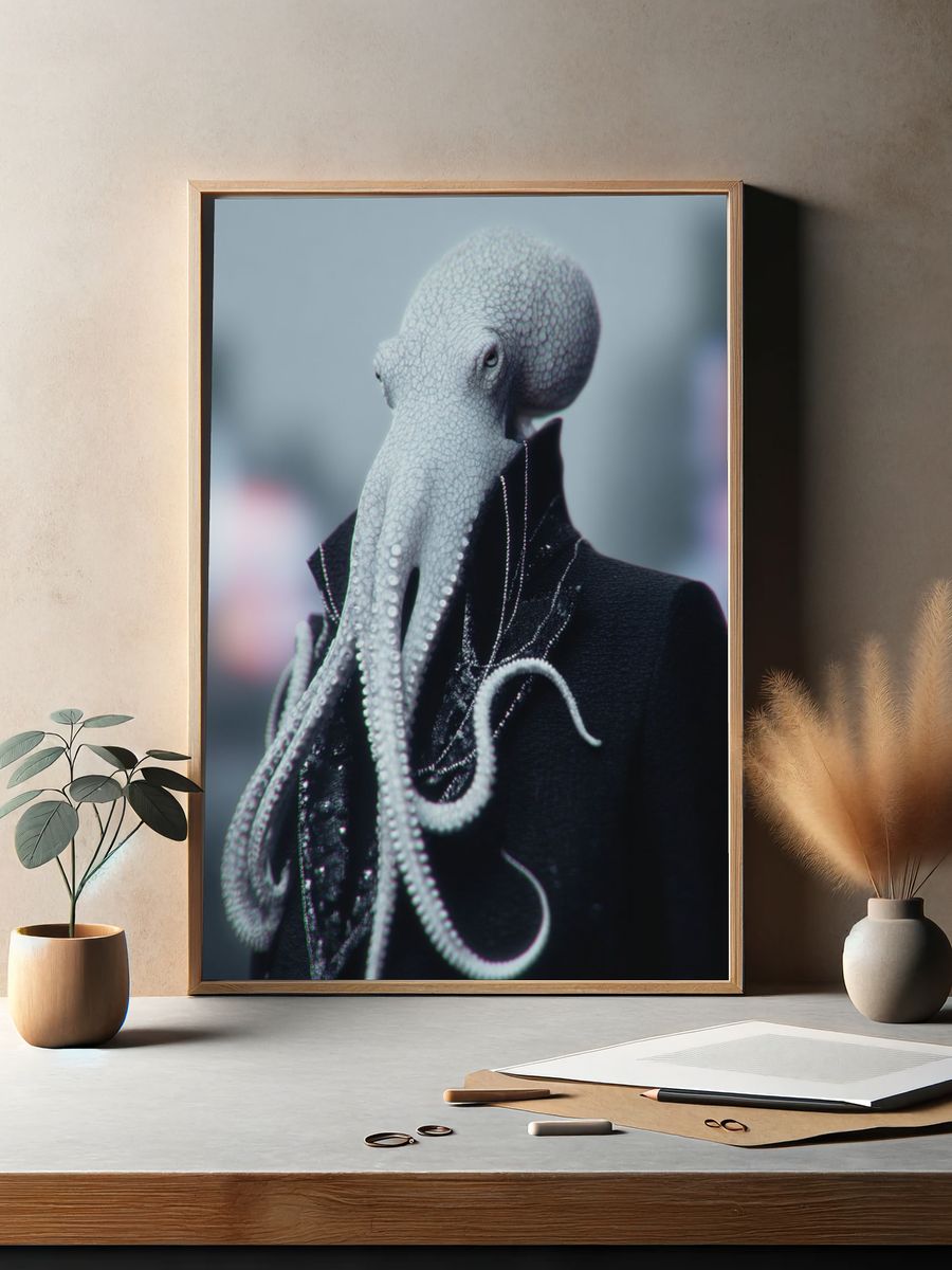 Octopus in Suit — Surrealism Print. — room view 2