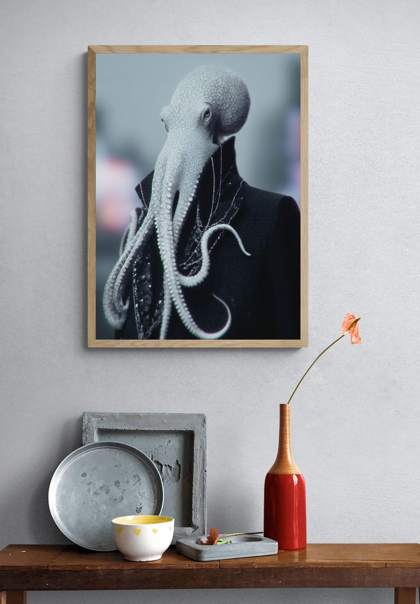 Octopus in Suit — Surrealism Print. — room view 3