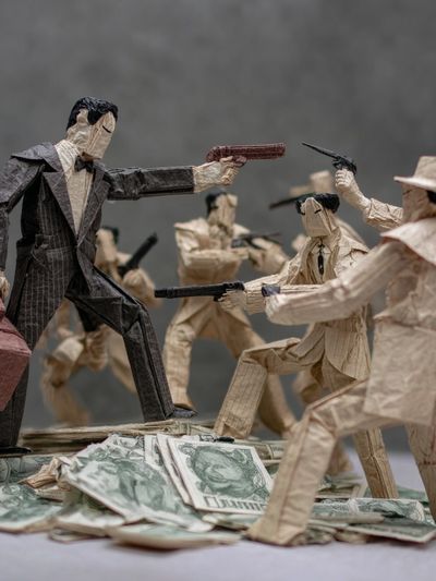 Origami Gangster Standoff Poster. poster print