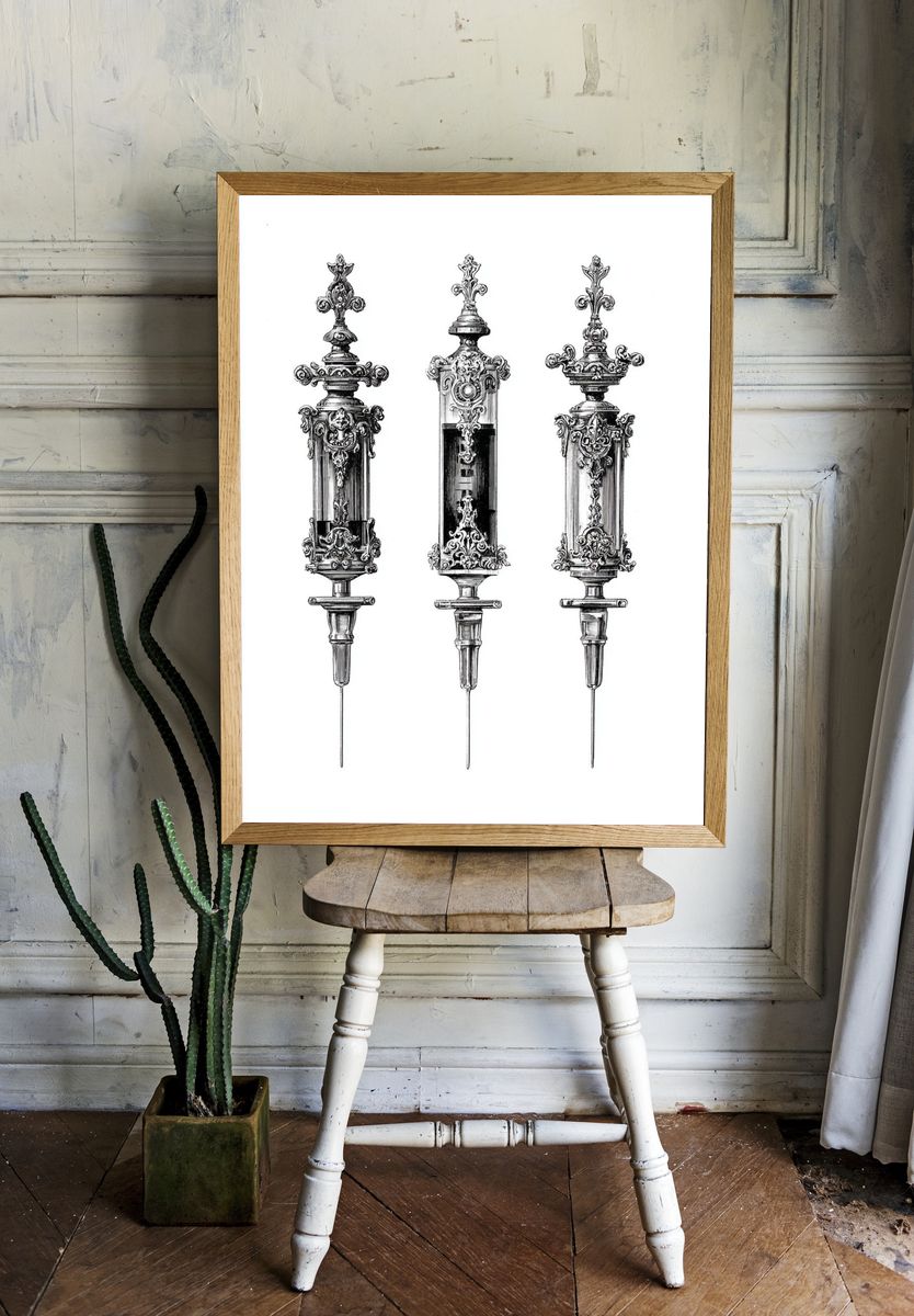 Ornate Syringe Illustration Poster. — room view 1
