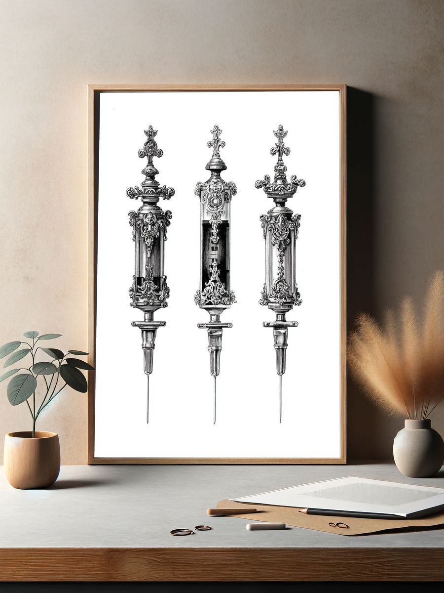 Ornate Syringe Illustration Poster. — room view 2