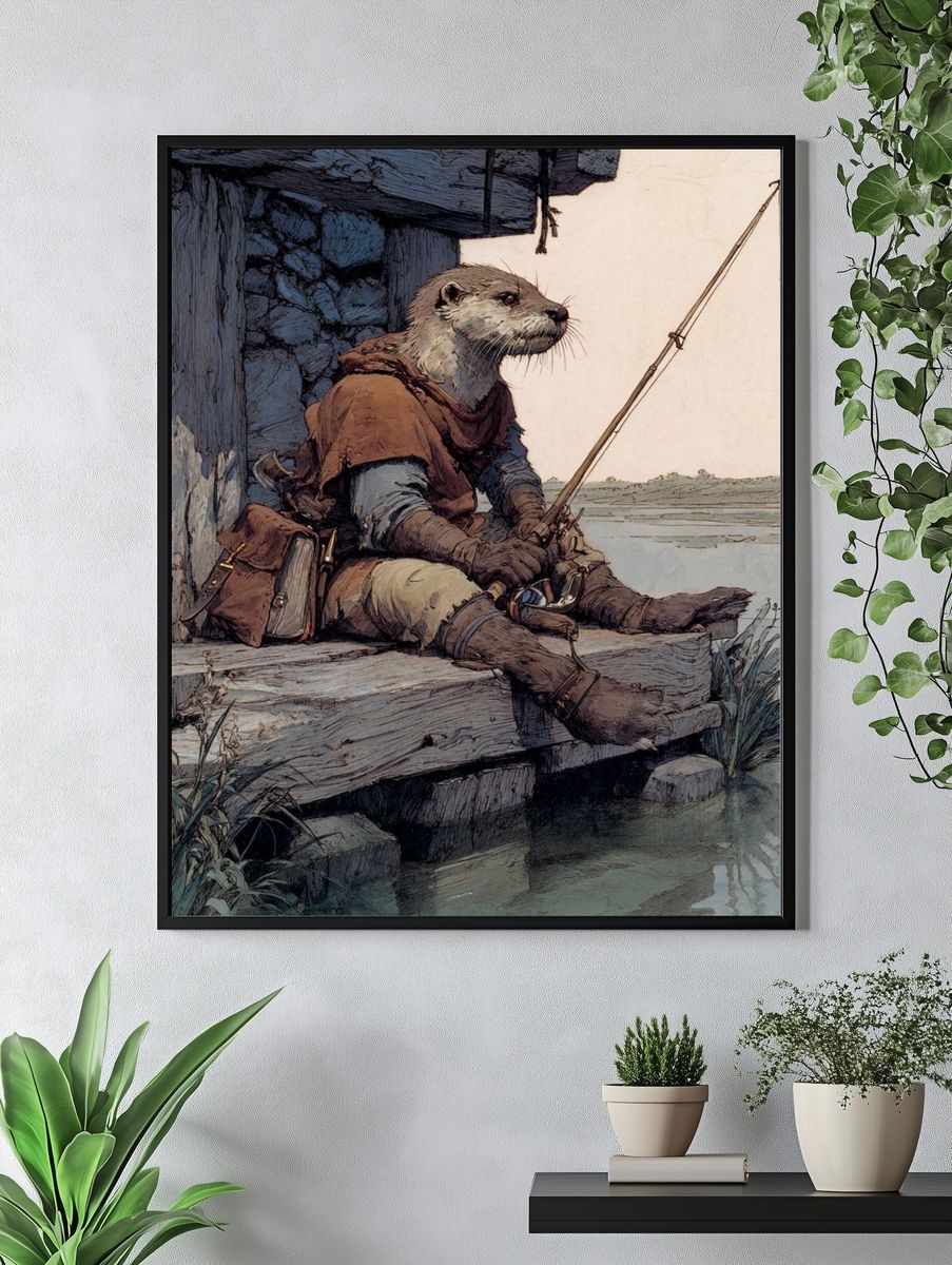 Otter Fisherman Illustration Poster. — room view 4