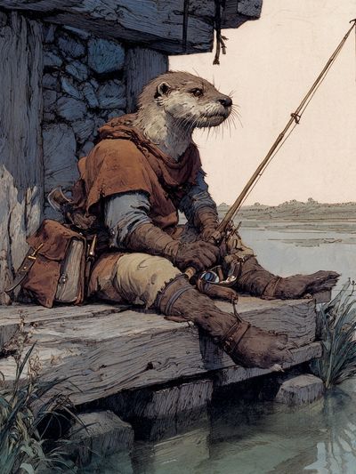 Otter Fisherman Illustration Poster. poster print