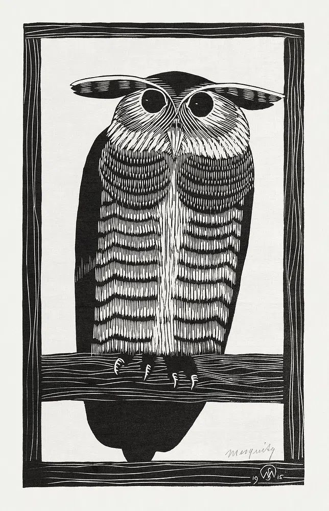 Horned owl (Hoornuil) (1915) print. poster detail