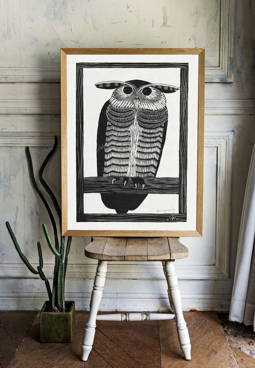 Horned owl (Hoornuil) (1915) print. — room view 1