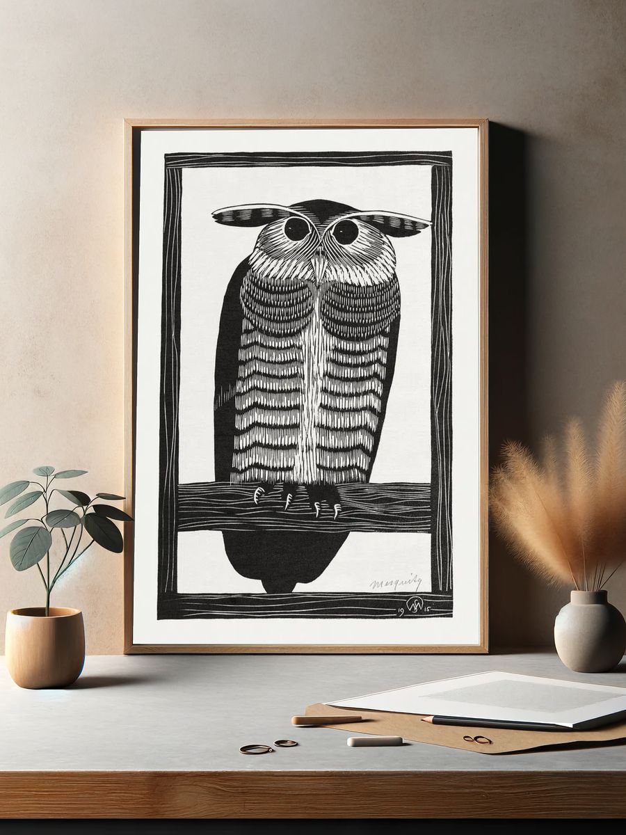 Horned owl (Hoornuil) (1915) print. — room view 2