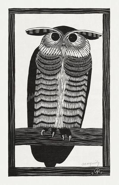 Horned owl (Hoornuil) (1915) print. poster