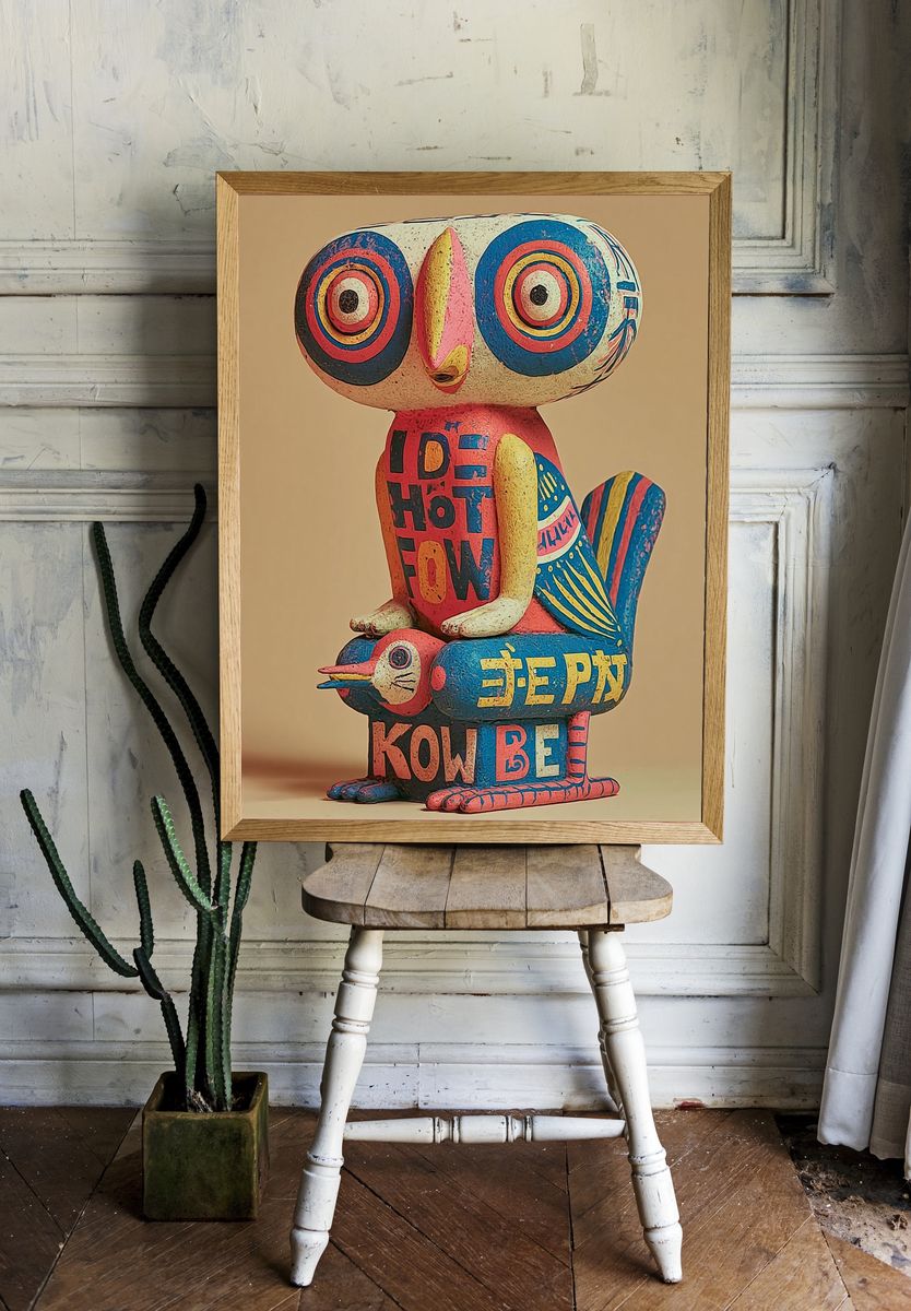 Colorful Owl Sculpture Poster. — room view 1