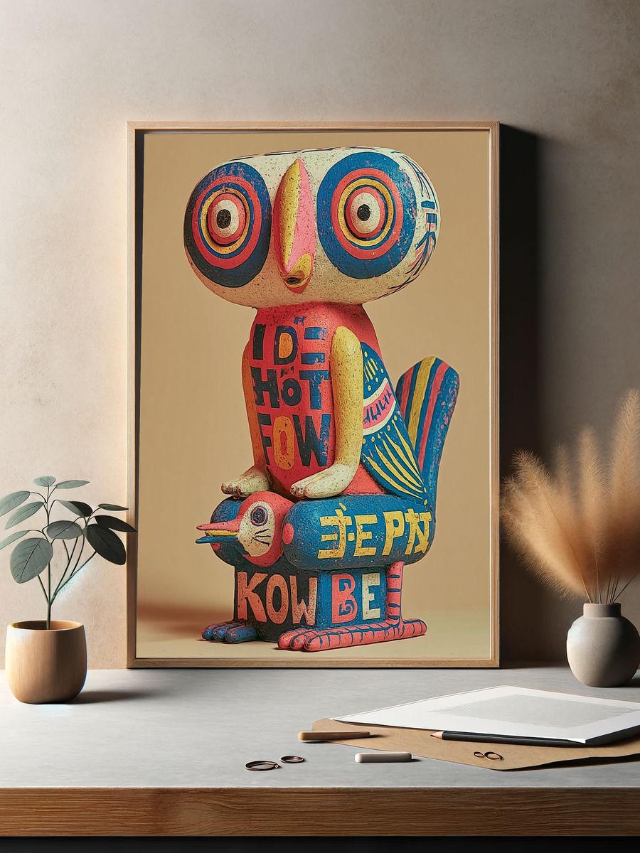 Colorful Owl Sculpture Poster. — room view 2