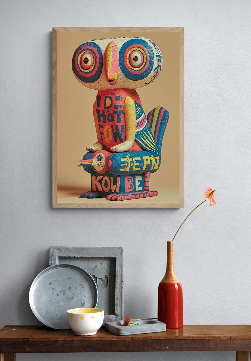 Colorful Owl Sculpture Poster. — room view 3