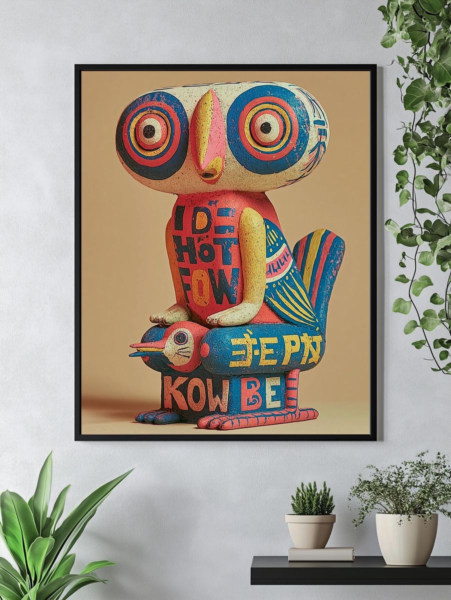 Colorful Owl Sculpture Poster. — room view 4