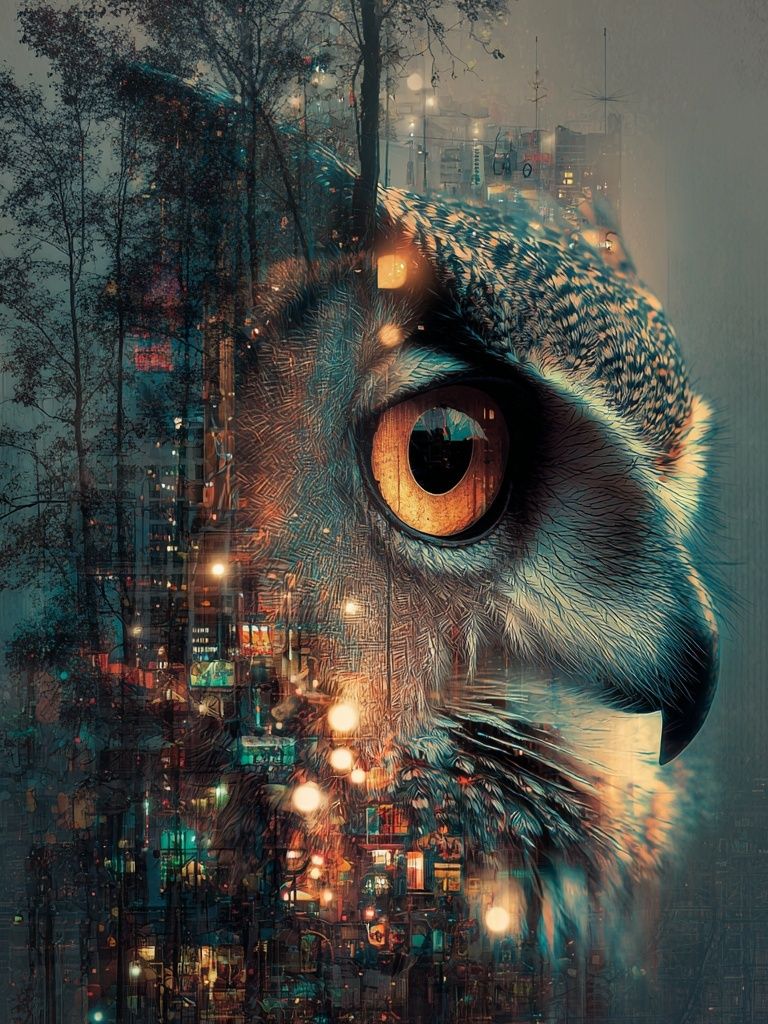 Urban Owl Digital-Art Poster. poster detail