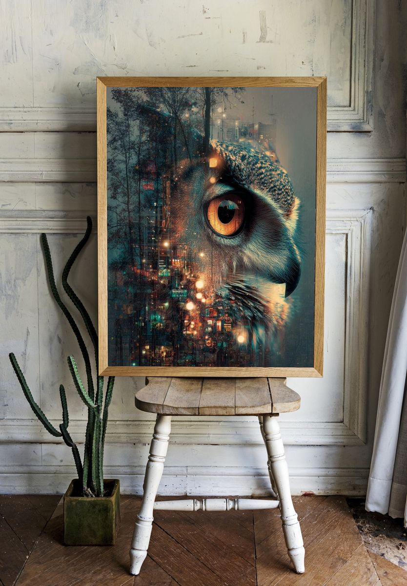 Urban Owl Digital-Art Poster. — room view 1