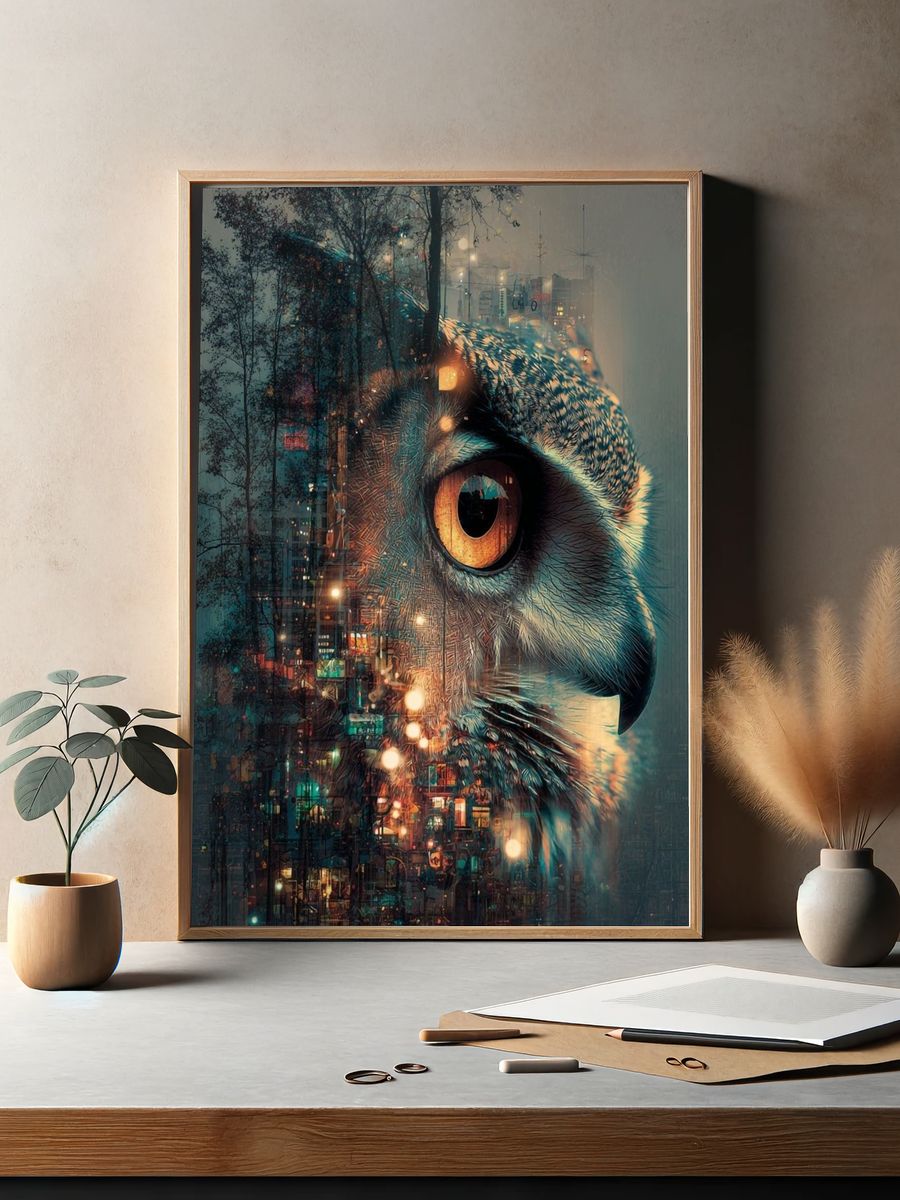 Urban Owl Digital-Art Poster. — room view 2