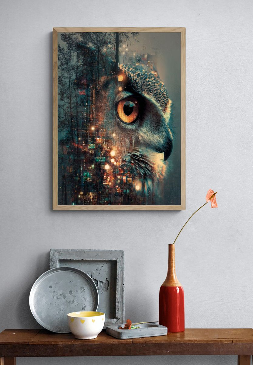 Urban Owl Digital-Art Poster. — room view 3