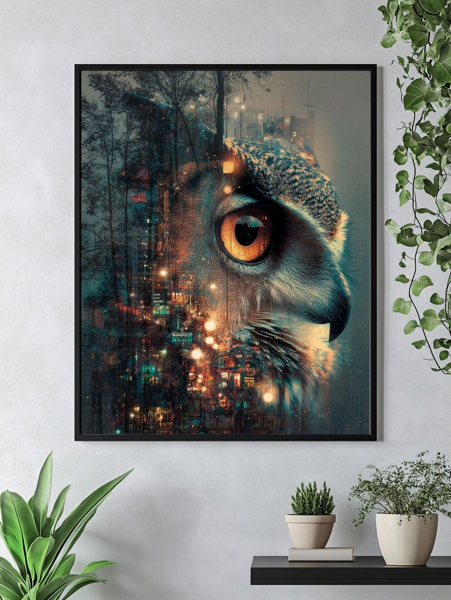 Urban Owl Digital-Art Poster. — room view 4