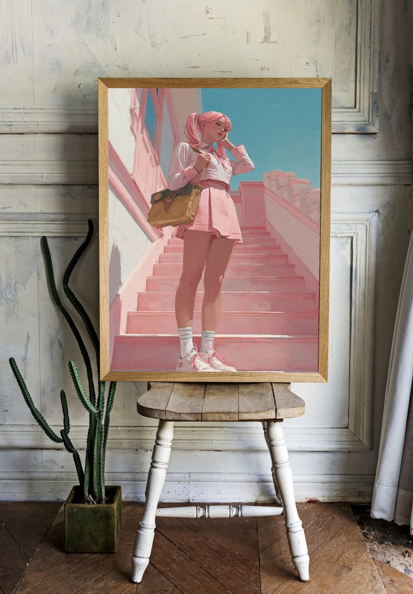 Pink Aesthetic Girl — Illustration Print. — room view 1
