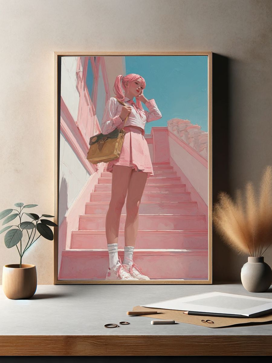Pink Aesthetic Girl — Illustration Print. — room view 2