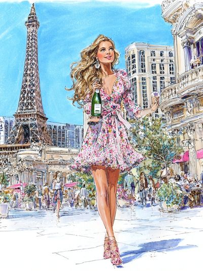 Parisian Woman with Champagne — Illustration Print. poster print