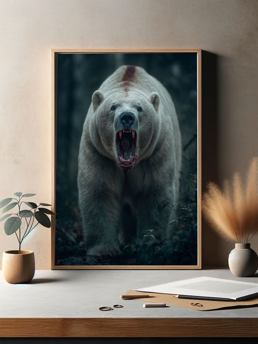 Fierce Polar Bear Photography Poster. — room view 2