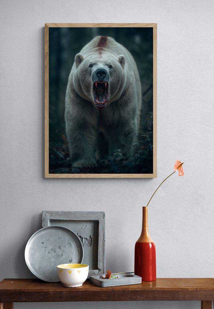 Fierce Polar Bear Photography Poster. — room view 3