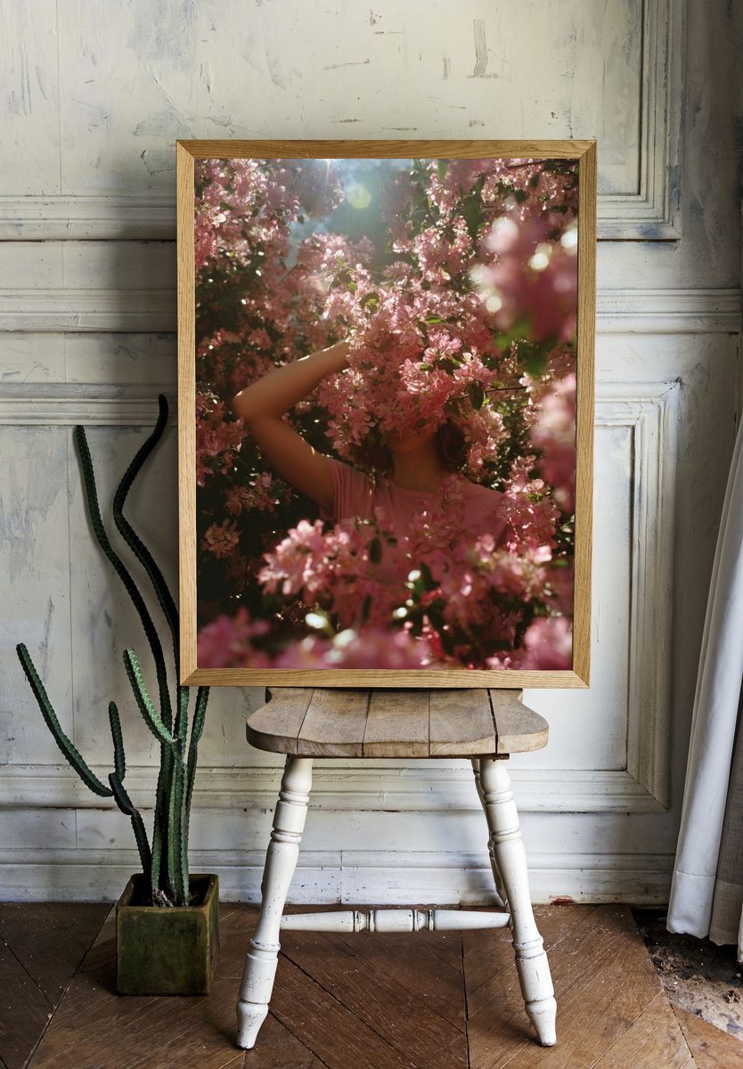 Pink Blossom Portrait Photography Poster. — room view 1