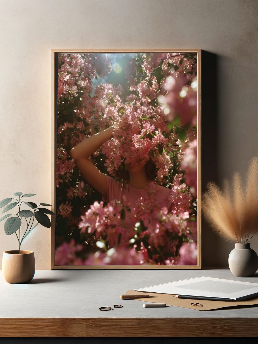 Pink Blossom Portrait Photography Poster. — room view 2
