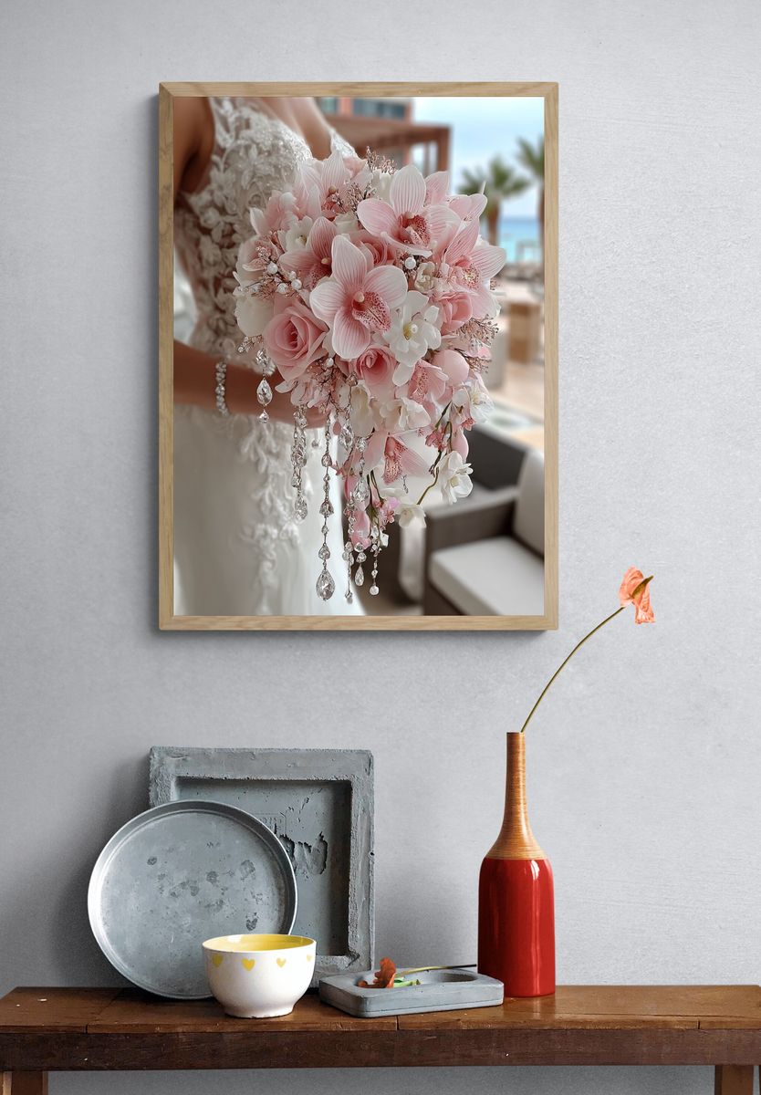 Pink Bridal Bouquet Photography Poster. — room view 3