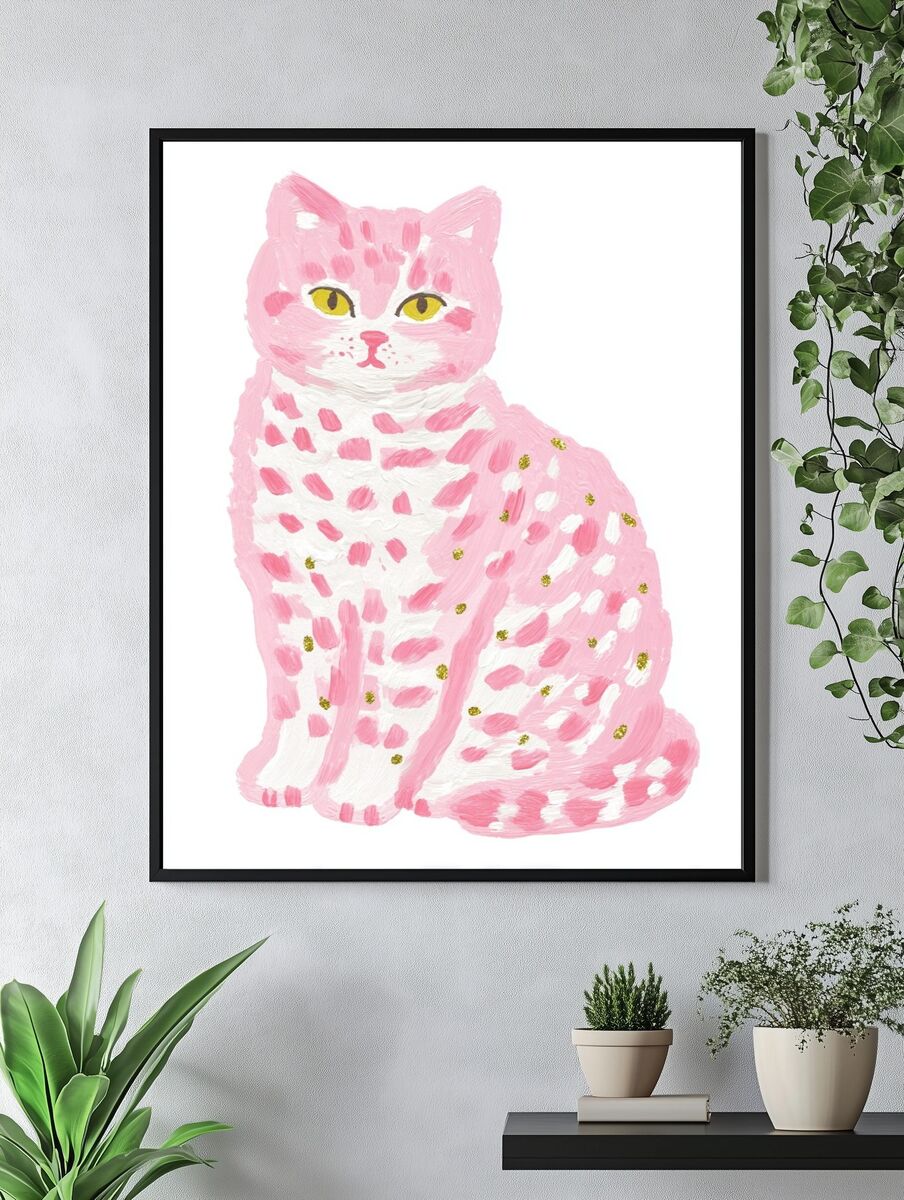 Pink Cat Illustration Poster. — room view 4