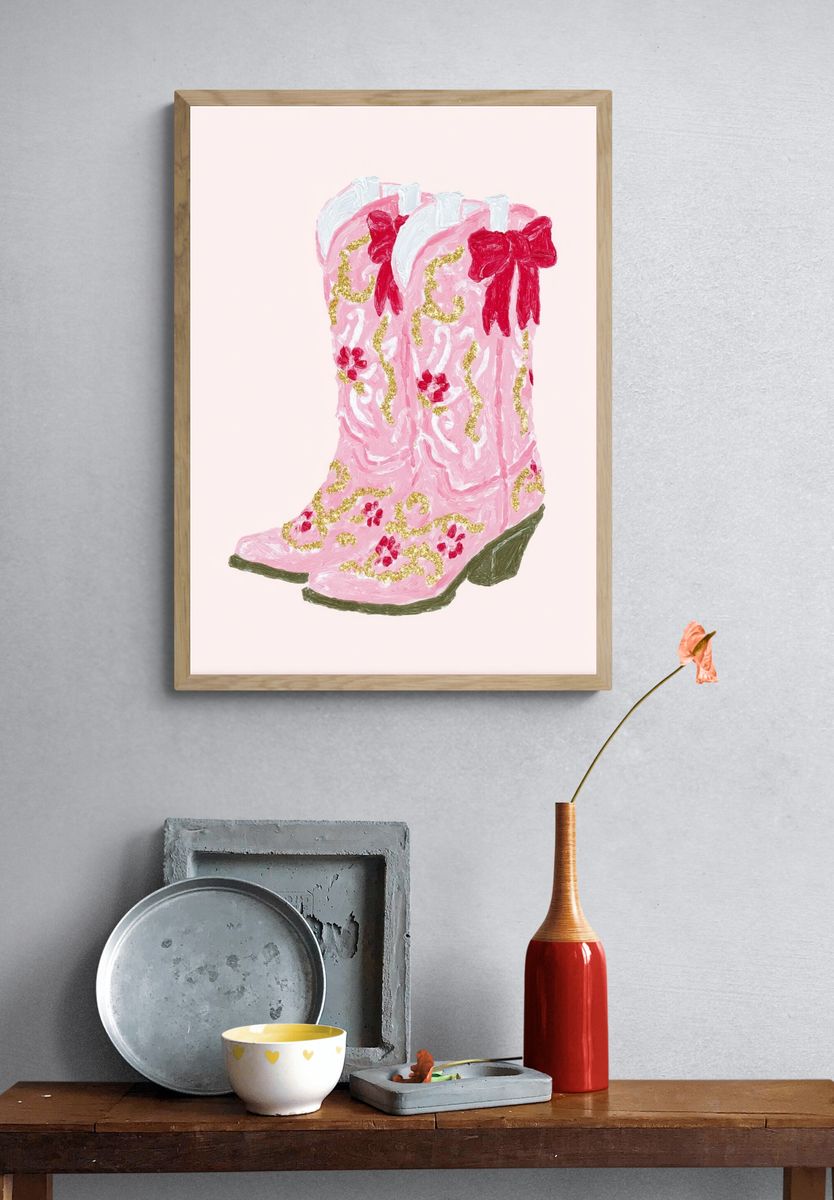 Pink Cowboy Boots — Illustration Print. — room view 3