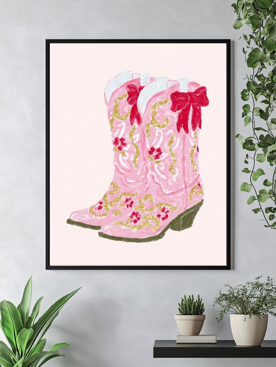 Pink Cowboy Boots — Illustration Print. — room view 4