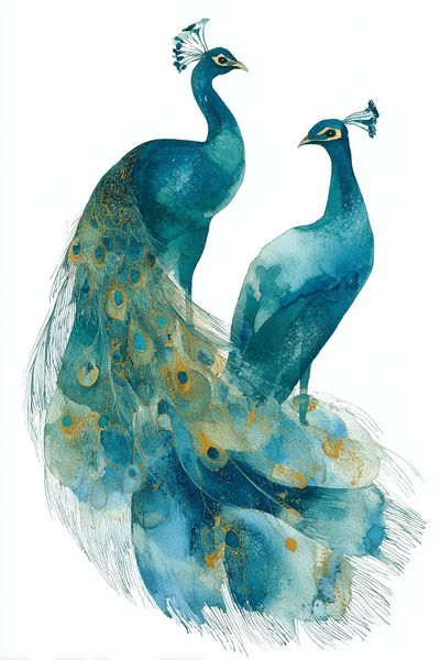 Peacock Watercolor Illustration Poster. poster