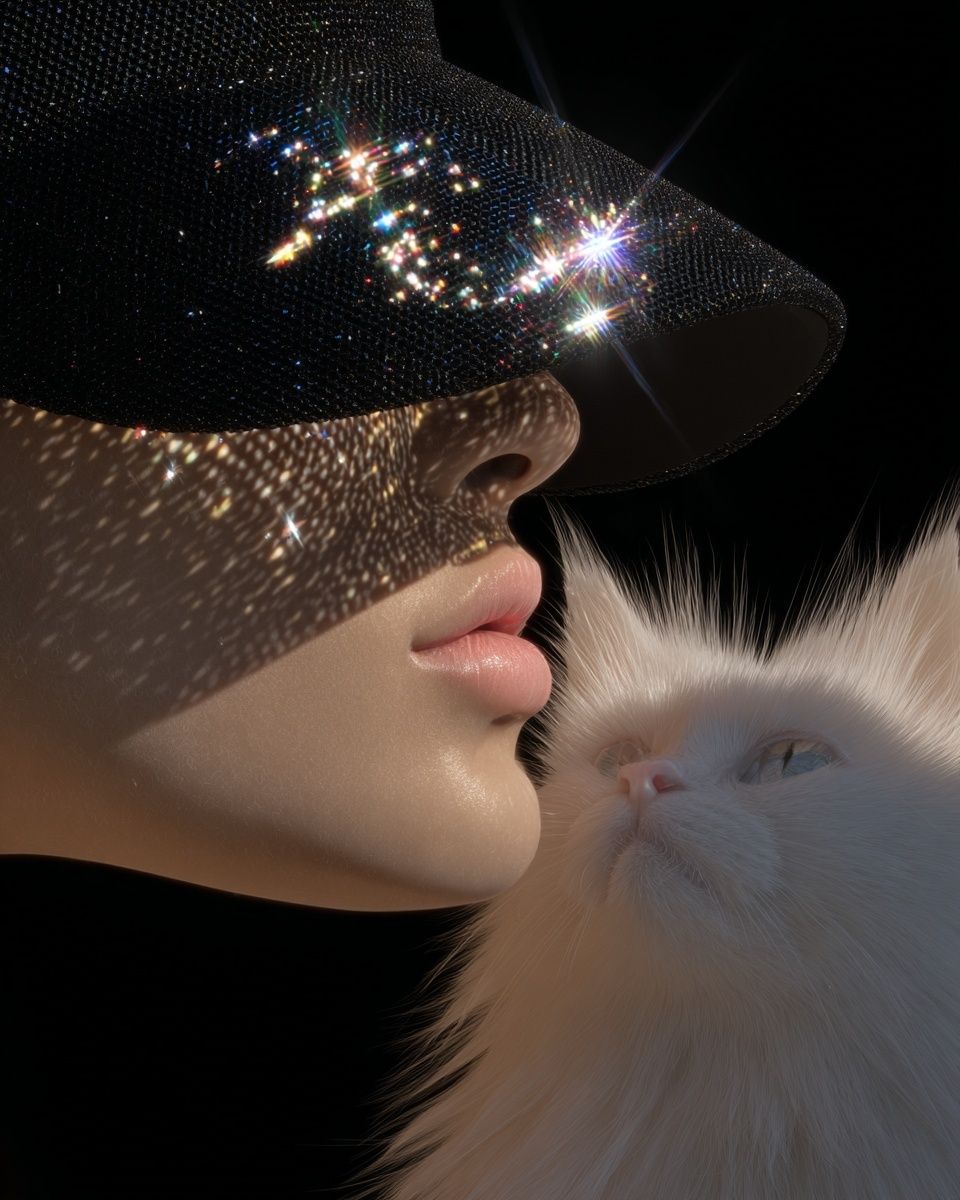Glamorous Cat and Model Portrait Poster. poster detail