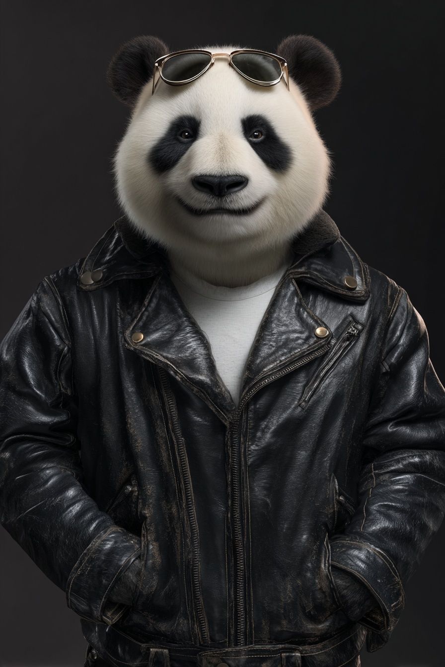 Cool Panda in Leather Jacket Poster. poster detail