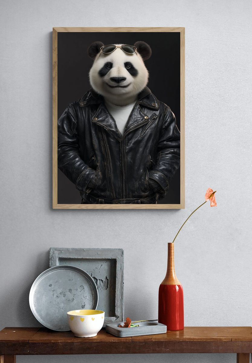 Cool Panda in Leather Jacket Poster. — room view 3