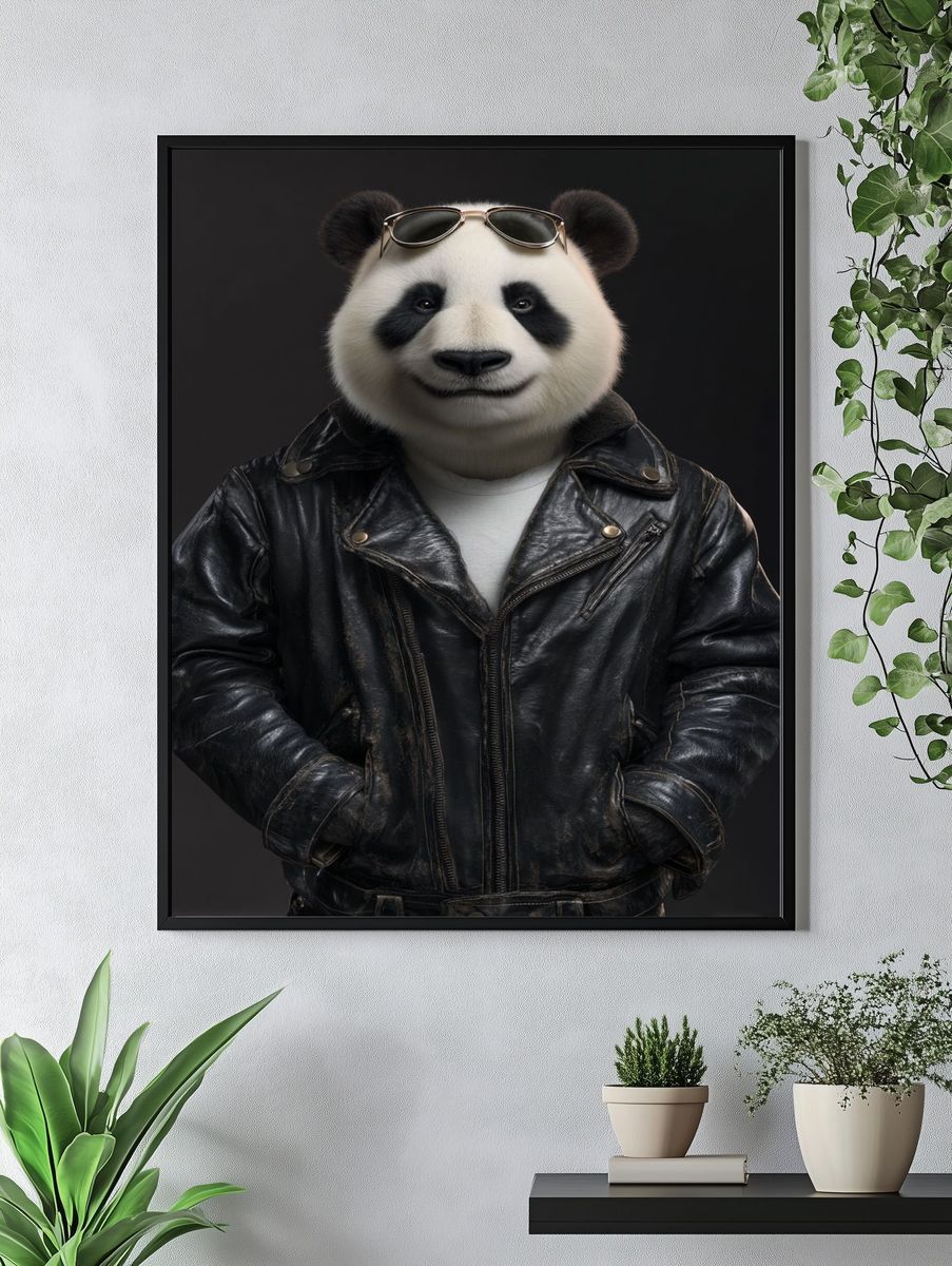 Cool Panda in Leather Jacket Poster. — room view 4