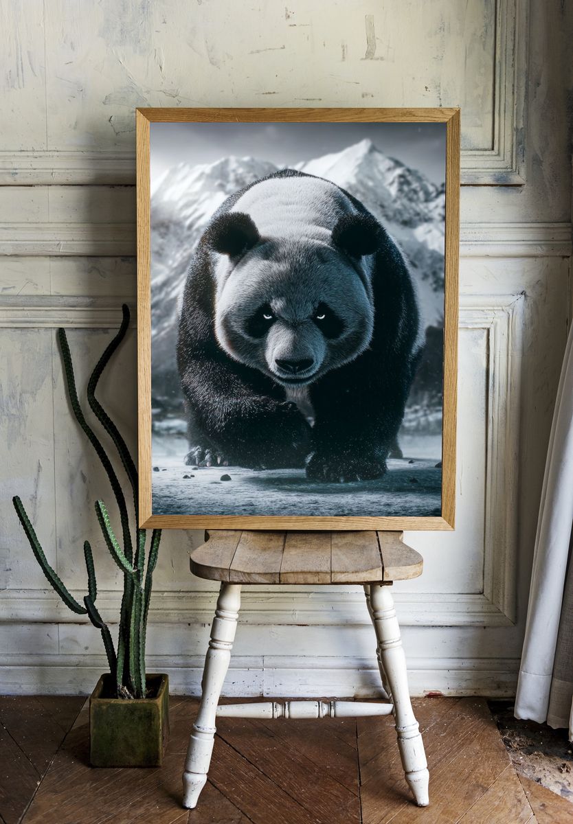 Majestic Panda in Snowy Landscape Poster. — room view 1