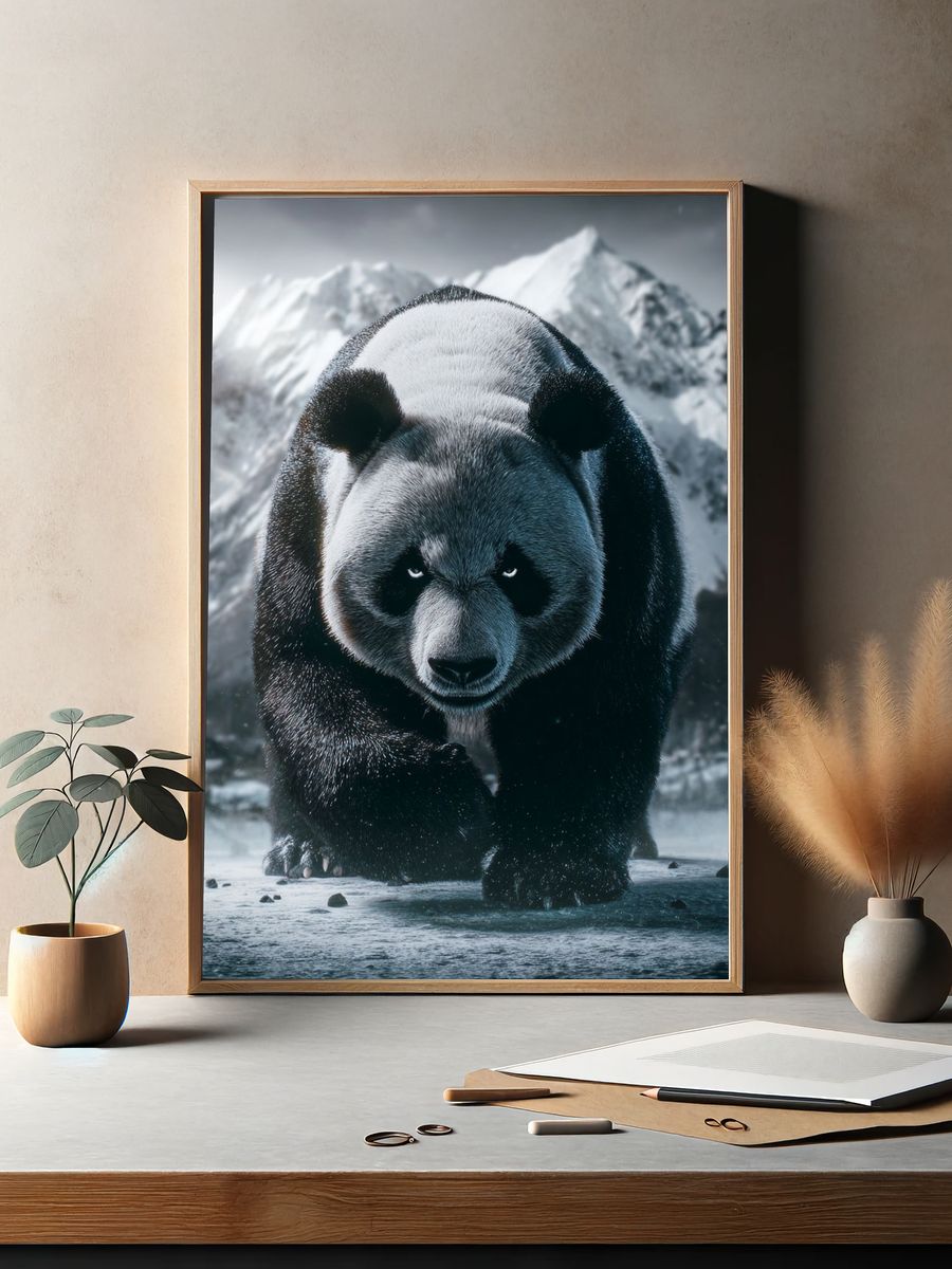 Majestic Panda in Snowy Landscape Poster. — room view 2