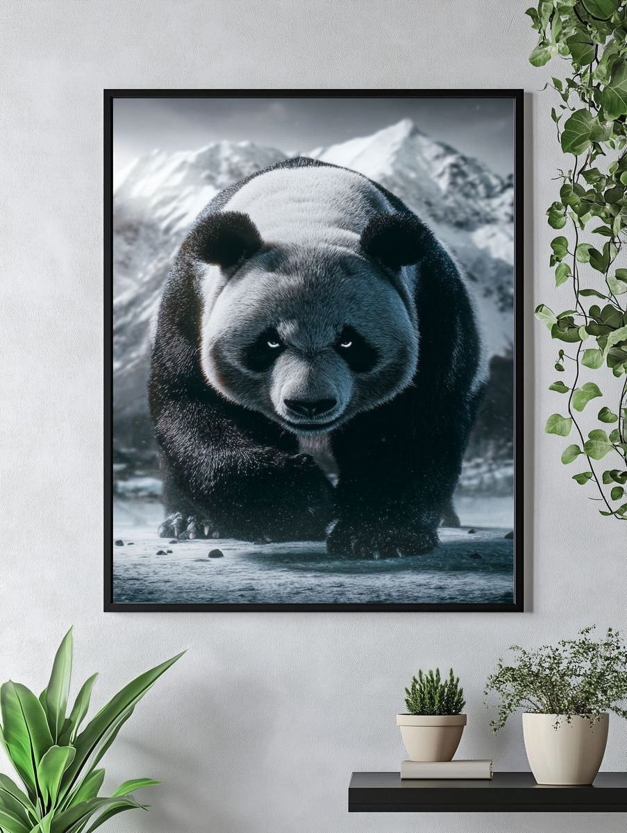 Majestic Panda in Snowy Landscape Poster. — room view 4